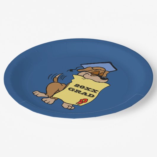 卒業式かわいい子犬の卒業証書 ペーパープレート (アングル)