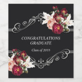 卒業式かわいらし赤バラのライオンブラックワイン ワインラベル (シングルラベル)