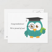 卒業式でかわいいブルーフクロウ 案内ポストカード (正面/裏面)