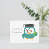 卒業式でかわいいブルーフクロウ 案内ポストカード (スタンド正面)