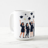 卒業式で帽子を投げる幸せな卒業生たち コーヒーマグカップ (正面左)