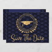 卒業式で日付を保存する金ゴールドGrad Capアールデコ セーブザデート (正面/裏面)