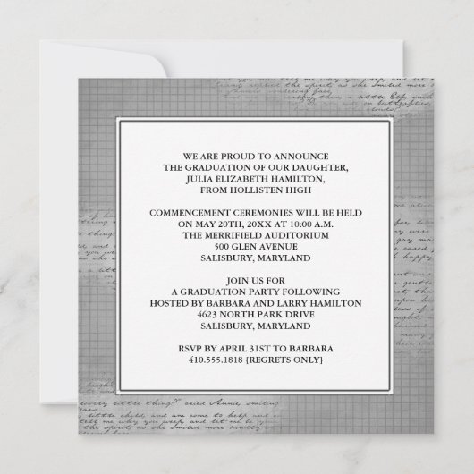 卒業式とパーティー発表 招待状 (裏面)