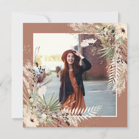 卒業式におしゃれなパンパスとユーカリの写真 招待状 (裏面)