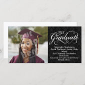 卒業式にふさわしいエレガントなブラック 案内状 (正面/裏面)