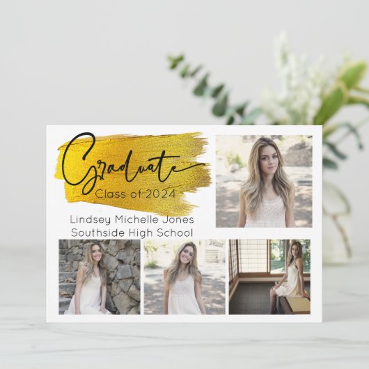 卒業式のお知らせとパーティーの招待状（ゴールド） セーブザデート (スタンド正面)