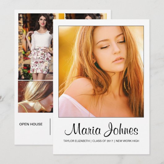 卒業式のお知らせカードのテンプレート 招待状 (正面/裏面)