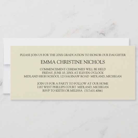 卒業式のお知らせ/パーティーの招待状【クリーム】 招待状 (裏面)