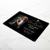 卒業式のお知らせ ブラックとゴールドの写真 箔招待状 (回転した状態)