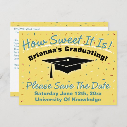 卒業式のお知らせ 保存日付 「How Sweet It Is」 ポストカード (正面/裏面)