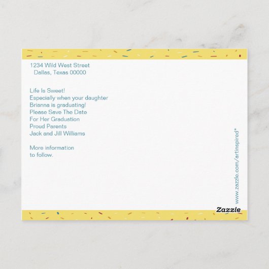 卒業式のお知らせ 保存日付 「How Sweet It Is」 ポストカード (裏面)