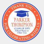 卒業式のお礼　エレガント　モダン　オレンジ & ブルー ラウンドシール (正面)