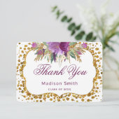 卒業式のお礼 花のゴールドグリッターコンフェッティ 招待状 (スタンド正面)