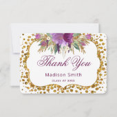 卒業式のお礼 花のゴールドグリッターコンフェッティ 招待状 (正面)