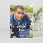 卒業式のお祝い  スターズ スクリプト フォト 招待状 (スタンド正面)