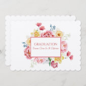 卒業式のお茶の娘ピンクの牡丹 招待状 (正面/裏面)