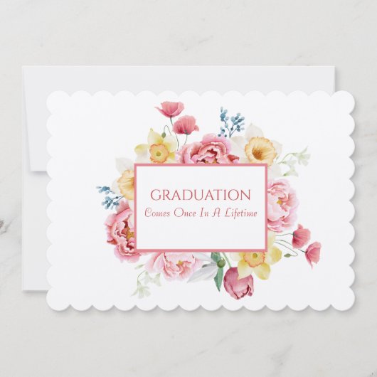 卒業式のお茶会 娘 ピンクの芍薬 招待状 (正面)