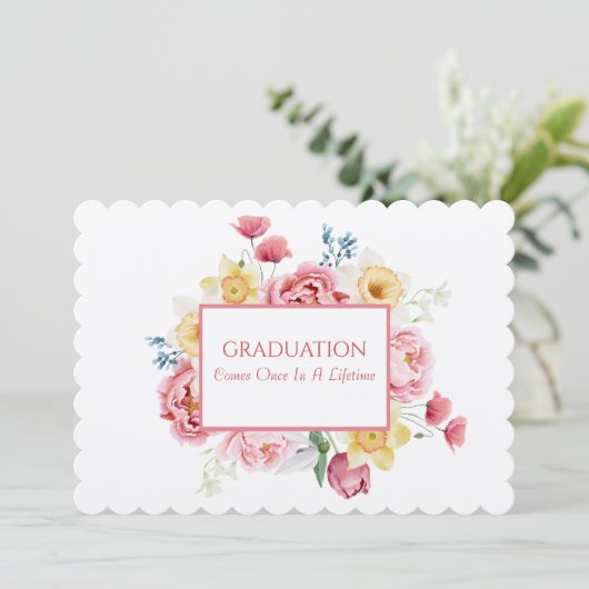 卒業式のお茶会 娘 ピンクの芍薬 招待状 (スタンド正面)