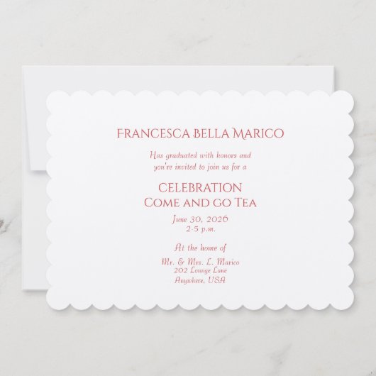 卒業式のお茶会 娘 ピンクの芍薬 招待状 (裏面)