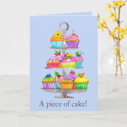 卒業式のウオーターカラーカップケーキカード カード (黄色い花)