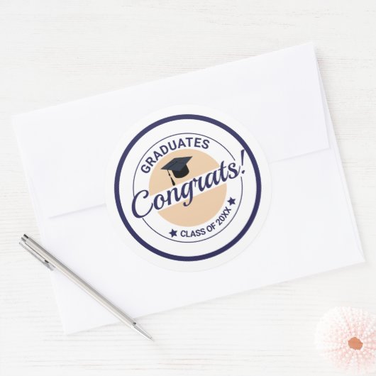 卒業式のカスタマイズおめでとうエレガント ラウンドシール (封筒)