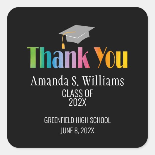 卒業式のキャップをありがとう スクエアシール (正面)