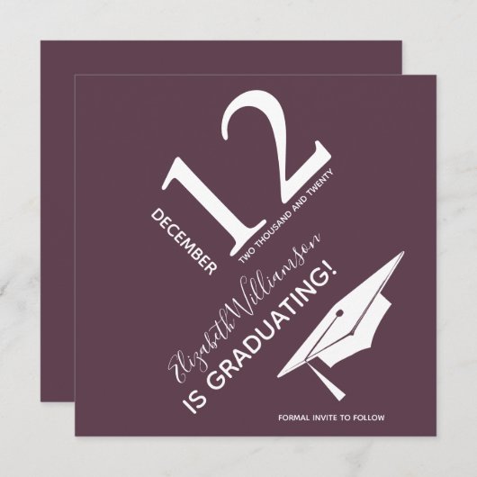 卒業式のキャッモダンプタイポグラフィで日付を保存 案内状 (正面/裏面)