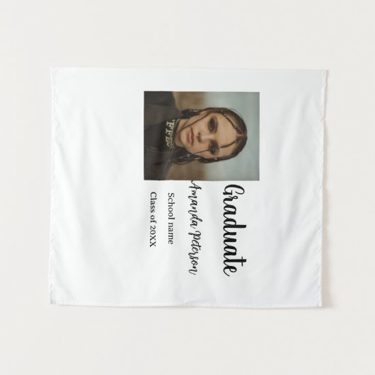 卒業式のクラシックなデザインに写真と名前と年度と学校名を追加 タペストリー (正面(横))