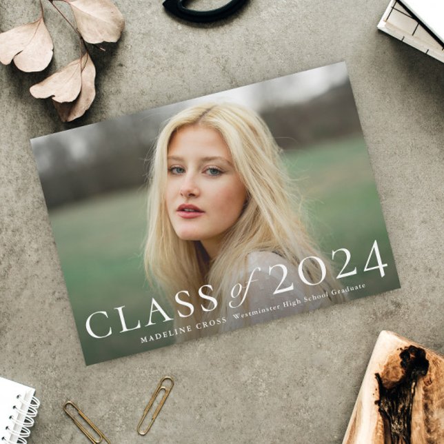 卒業式のクラス写真 卒業おめでとう (Elegant Class of 2024 Photo Graduation Announcement Magnetic Card.)