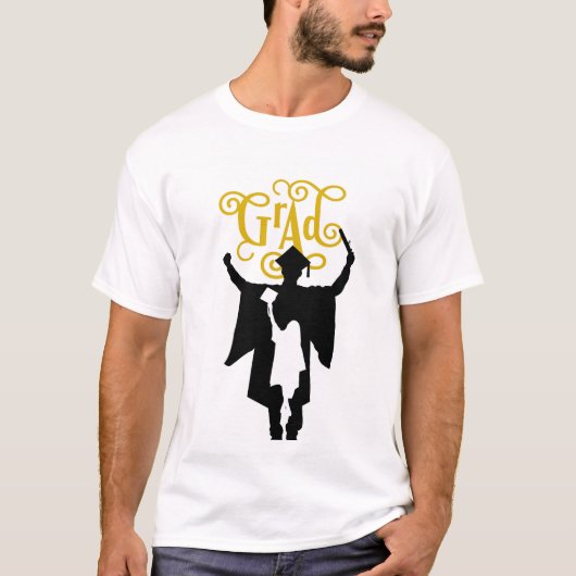 卒業式のシルエット フライングキャップ 喜び Tシャツ (正面)