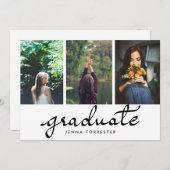 卒業式のタイポグラフィー3枚の写真パーティー 招待状 (正面/裏面)