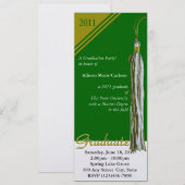 卒業式のタッセル/ ゴールドとグリーン 招待状 (正面/裏面)