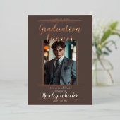 卒業式のディナー/ランチョン 銅色のモカ 箔招待状 (立ち正面)