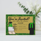 卒業式のドレスとストール 緑の招待状 招待状 (スタンド正面)