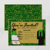 卒業式のドレスとストール 緑の招待状 招待状 (正面/裏面)
