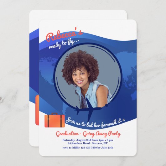 卒業式のパーティーを飛ばす準備ができてい遠くにる 招待状 (正面/裏面)