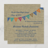 卒業式のペナントフラッグと麻布 招待状 (正面/裏面)