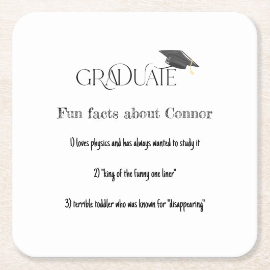 卒業式の上限おもしろい事実 スクエアペーパーコースター (正面)