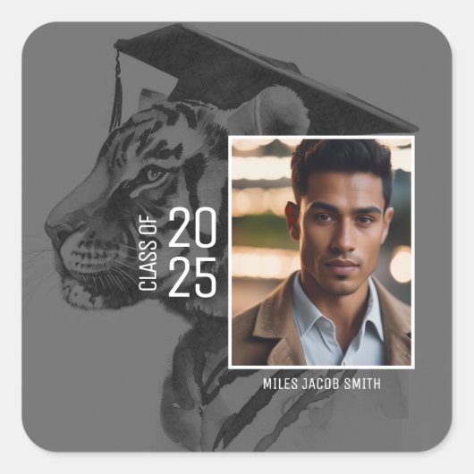 卒業式の写真の追加 スクエアシール (正面)