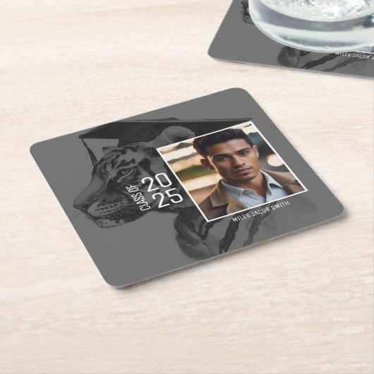 卒業式の写真の追加 スクエアペーパーコースター (アングル)