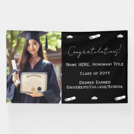 卒業式の写真、帽子＆卒業証書 ネイビーブルーのテンプレート 横断幕