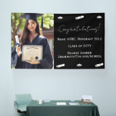 卒業式の写真、帽子＆卒業証書 ネイビーブルーのテンプレート 横断幕 (トレードショー)