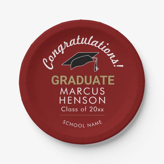 卒業式の卒業式に対する赤おめでとう ペーパープレート (正面)