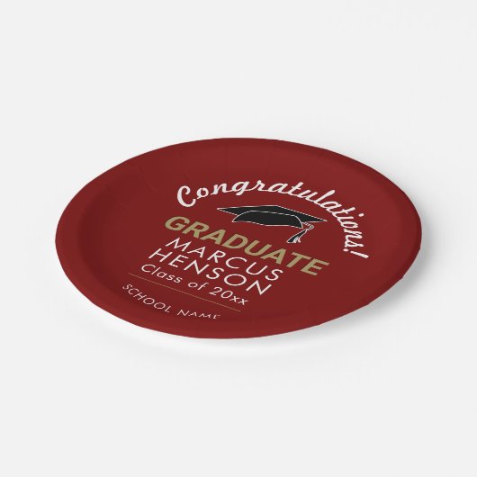 卒業式の卒業式に対する赤おめでとう ペーパープレート (アングル)