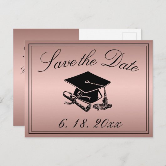 卒業式の卒業証書バラ金ゴールド日付の保存 案内ポストカード (正面/裏面)