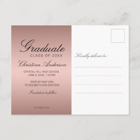 卒業式の卒業証書バラ金ゴールド日付の保存 案内ポストカード (裏面)