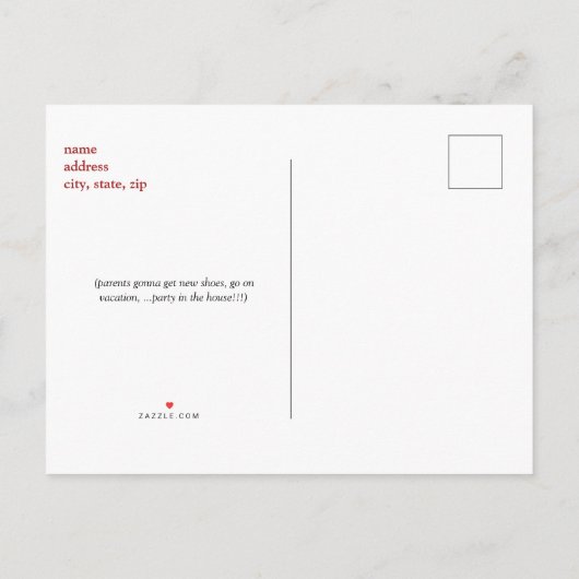 卒業式の女性の写真メおもしろいッセージ 案内ポストカード (裏面)