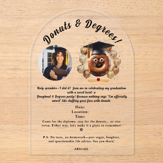 卒業式の寄付と学位 アクリル招待状 (正面)