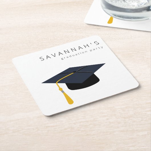 卒業式の帽子と名前のパーティー スクエアペーパーコースター (アングル)