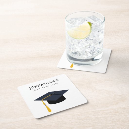 卒業式の帽子と名前のパーティーV2 スクエアペーパーコースター (インサイチュ)